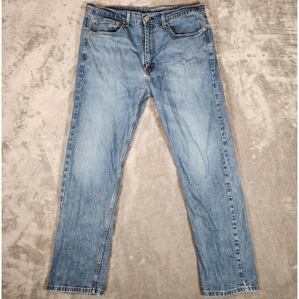 Levi's Jeans Men 36x30 505 Regular Fit Straight Blue Distressed Stone Wash